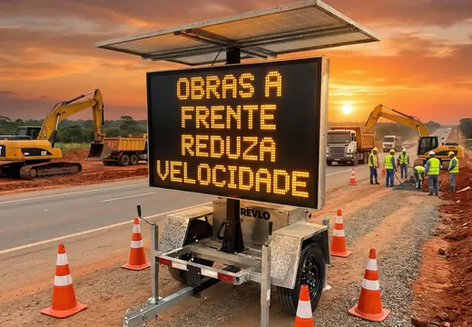 Painel de Mensagem Variável Móvel — Obras a frente
